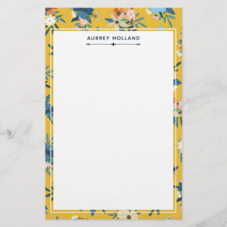 Papelaria Lindo Padrão Floral Amarelo Adicionar Nome