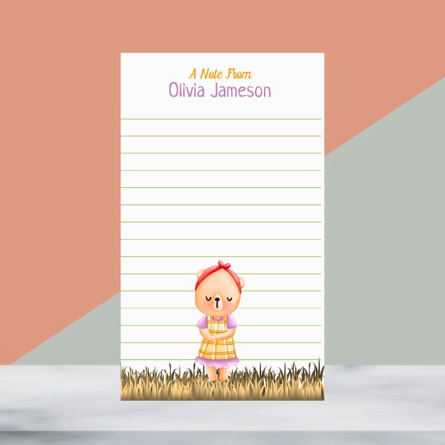 Papelaria Lined de Urso Branco (Whimsical Kid's Name Prairie Bear Lined Stationery)