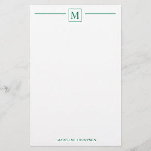 Papelaria Linha Mínima Moderna de Monograma Verde da Florest