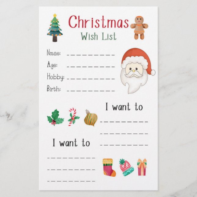 Papelaria Lista de Desejos de Natal (Frente)