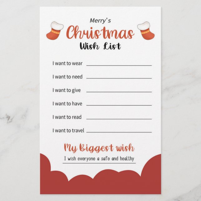 Papelaria Lista de Desejos de Natal (Frente)