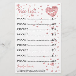 Papelaria Listas de preços de batom glitter coração maquiage