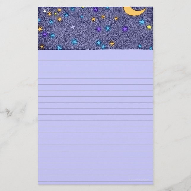 Papelaria Listrada com Água-Forte de Lua e Estrela (Frente)