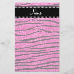 Papelaria Listras de zebra com brilho rosa-quente com nome p