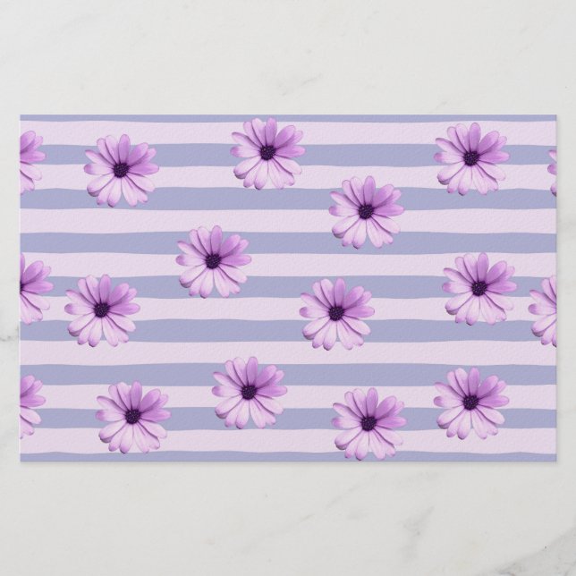Papelaria Listras pastel com padrão de Margaridas (Frente)