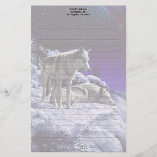 Papelaria Lobos cinzas na neve de inverno à noite