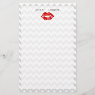 Papelaria Lt branco cinzento Chevron, beijo vermelho do