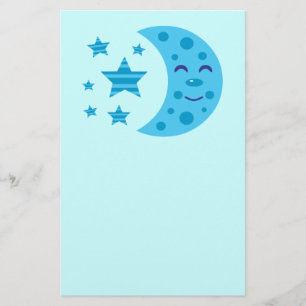 Papelaria Lua azul e estrelas riscadas