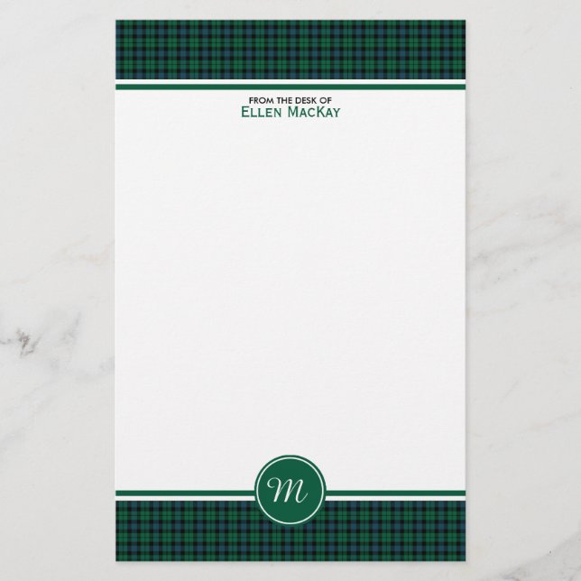 Papelaria MacKay Clan Tartan Green - Monograma da Xadrez esc (Frente)