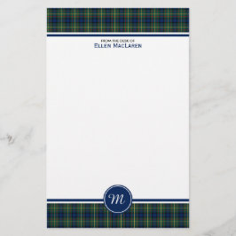 Papelaria MacLaren Clan Tartan Blue e Green Xadrez Monograma