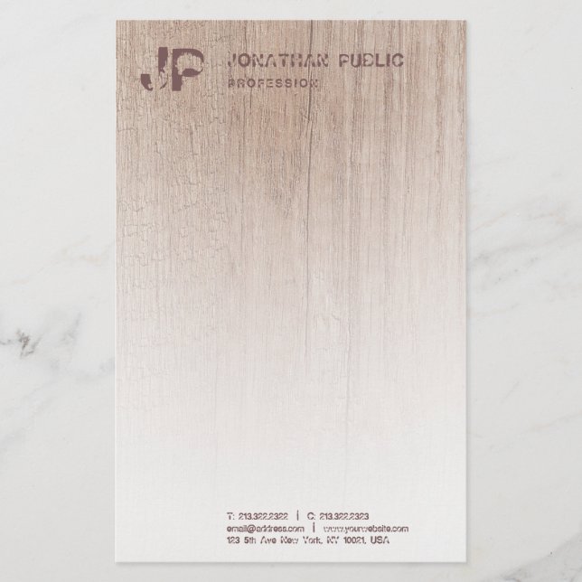 Papelaria Madeira Monogramada Parece Elegante Modelo moderno (Frente)