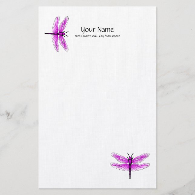 Papelaria Magenta Dragonfly Linen Stationery (Frente)