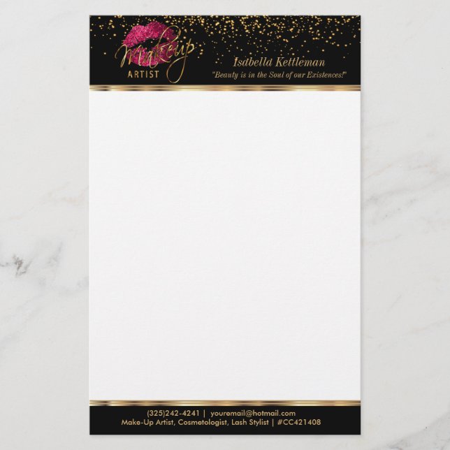 Papelaria Makeup Artist Hot Pink Glitter Lábios (Frente)