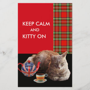 PAPELARIA "MANTENHA A CALMA E O GATINHO LIGADOS", RED TARTAN