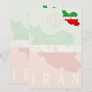 Papelaria Mapa do Irã com Bandeira e Emblema