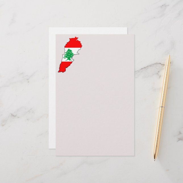 Papelaria Mapa do Líbano com Bandeira (Frente/Verso In Situ)