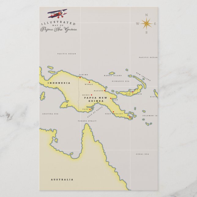 Papelaria Mapa ilustrado da Papua-Nova Guiné (Frente)