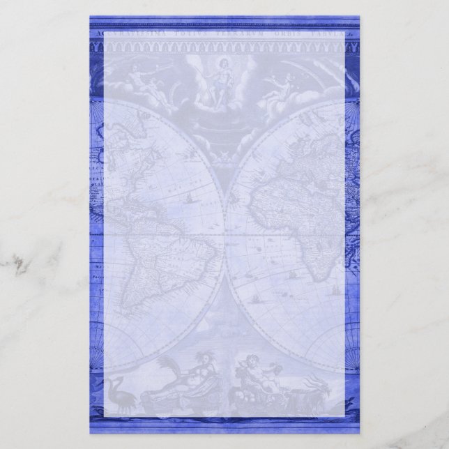 Papelaria Mapa Mundial Antiquado da Versão Azul J Blaeu 1664 (Frente)