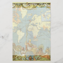 Papelaria Mapa Mundial Antiquado do Império Britânico, 1886