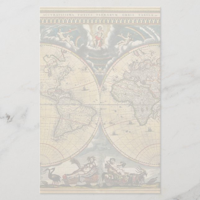Papelaria Mapa Mundial Antiquado J. Blaeu 1664 (Frente)