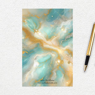 Papelaria Marble Turquoise Celestial com Suavimentos Dourado