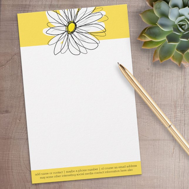 Papelaria Margarida Branca e Amarela com Texto Personalizado (Personalized Stationery)
