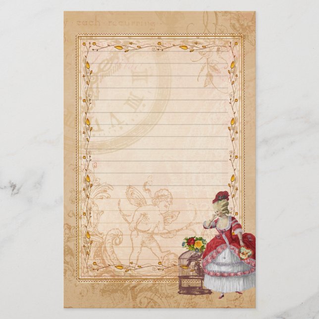 Papelaria Marie Antoinette Bird Cage Rose Stationery (Frente)