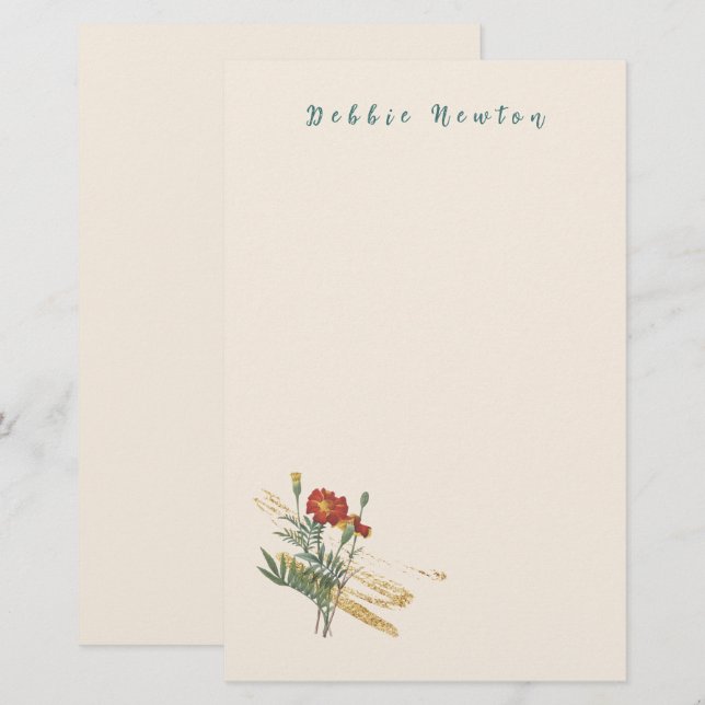 Papelaria Marigold com Floreio Dourado (Frente/Verso)