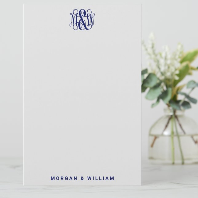 Papelaria Marinho 3 Monograma inicial de script de vinha B&G (Criador carregado)