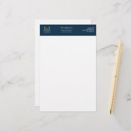 Papelaria Marinho Azul Azul Dourado Laurel Clássico Monogram