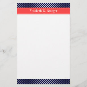 Papelaria Marinho Azul Bolinhas Branco Nome de Coral Monogra