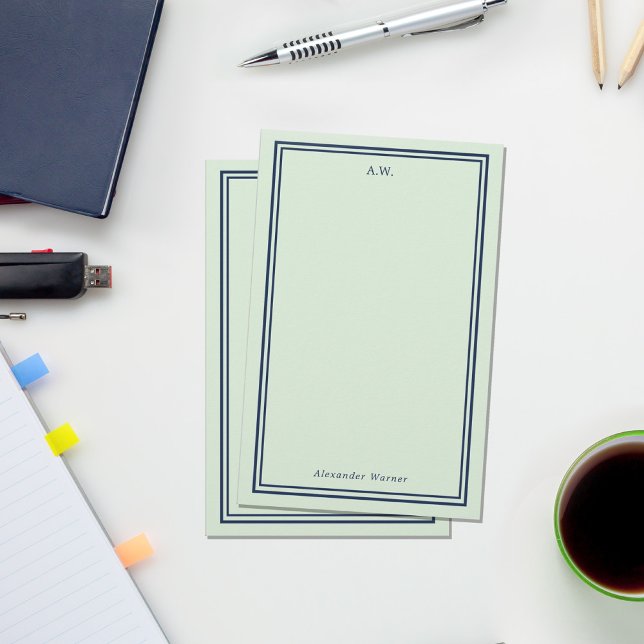 Papelaria Marinho Azul e Verde Claro Monograma (Criador carregado)