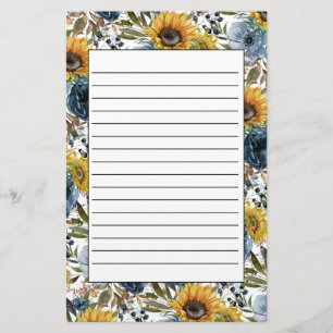 Papelaria Marinho Azul Floral Amarelo Girassóis Flores Amar