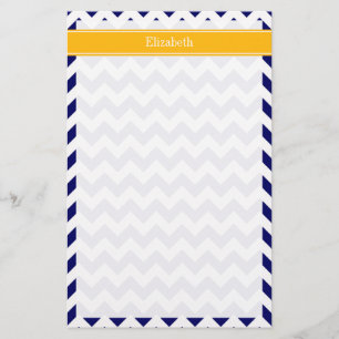 Papelaria Marinho Chevron Branco ZigZag Goldenrod Nome Monog