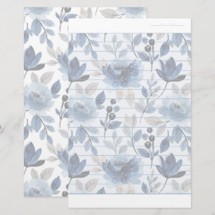 Papelaria Marinho Floral - Papel de carta Azul - Papel Vincu