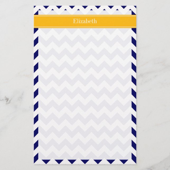 Papelaria Marinho White Chevron ZigZag Nome Goldenrod Monogr (Frente)