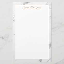 Papelaria Mármore Branco e Nome Personalizado Metálico Doura