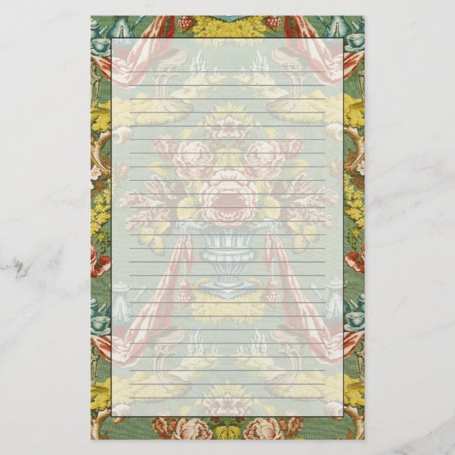 Papelaria Matéria têxtil com um motivo floral de repetição (Frente)