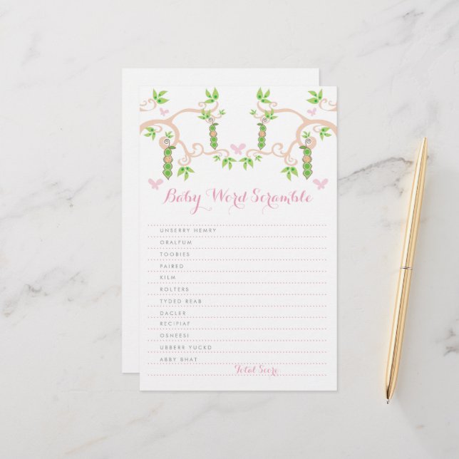 Papelaria Menina Bebê Ervilha Rosa no Vagem Personalizado Jo (Frente/Verso In Situ)