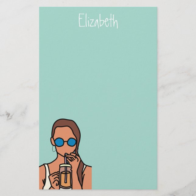 Papelaria Menina bebendo chá de bolhas adolescente moderno (Frente)