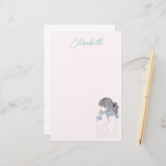 Papelaria Menina com ilustração gráfica legal do cachecol (Frente/Verso In Situ)