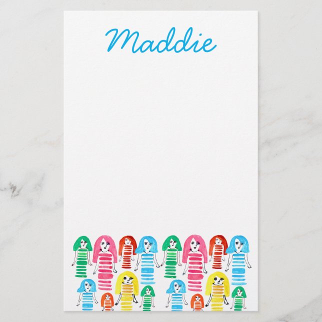 Papelaria Meninas de aquarela bonitas divertidas (Frente)