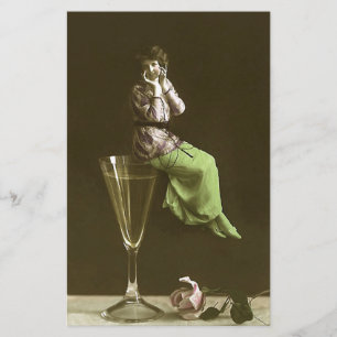 Papelaria Meninas do vintage acima em glas do vinho