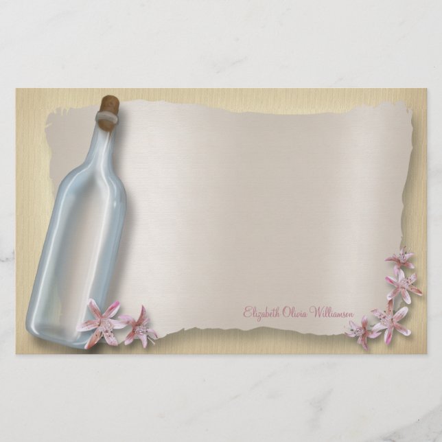 Papelaria Mensagem de uma garrafa ~ papel de carta horizonta (Frente)