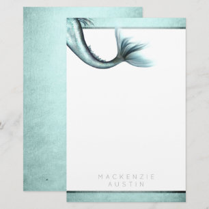 Papelaria Mermaid Luxe Tail Seafoam Mint Green Aqua Custom