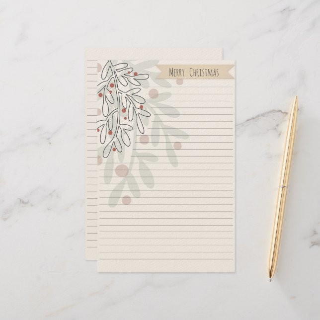 Papelaria Merry Christmas hand drawn floral mistletoe (Frente/Verso In Situ)