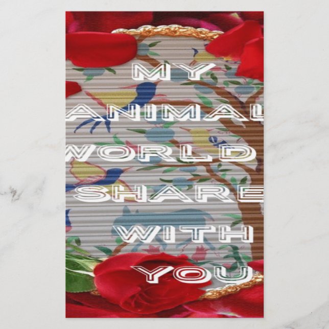 Papelaria Meu Mundo Animal: Linda árvore e Design de pássaro (Frente)