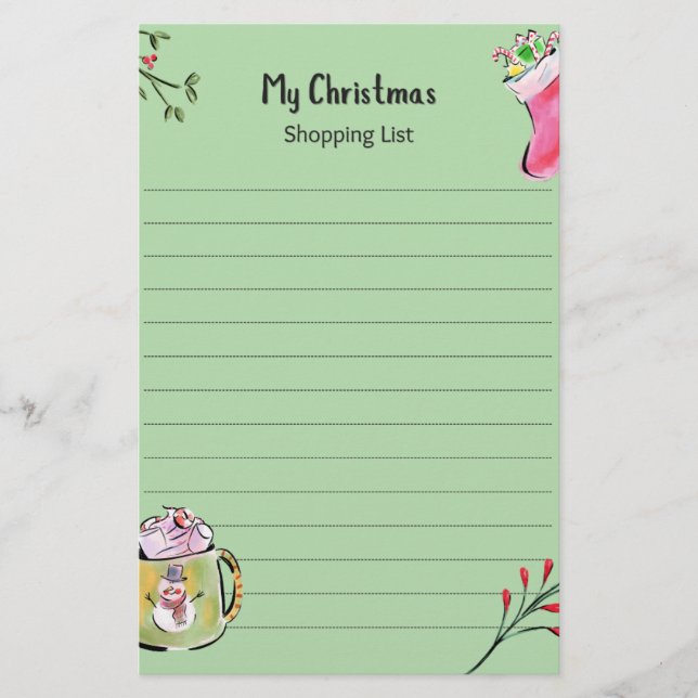Papelaria Minha Lista de Compras de Natal (Frente)