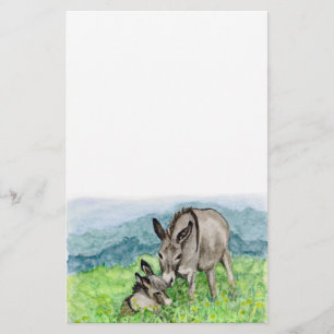 Papelaria Miniatura, Donkey e Baby Watercolor Art