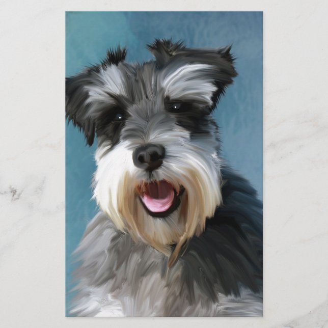 Papelaria Miniatura Schnauzer — Pintura De Cor De Água (Frente)